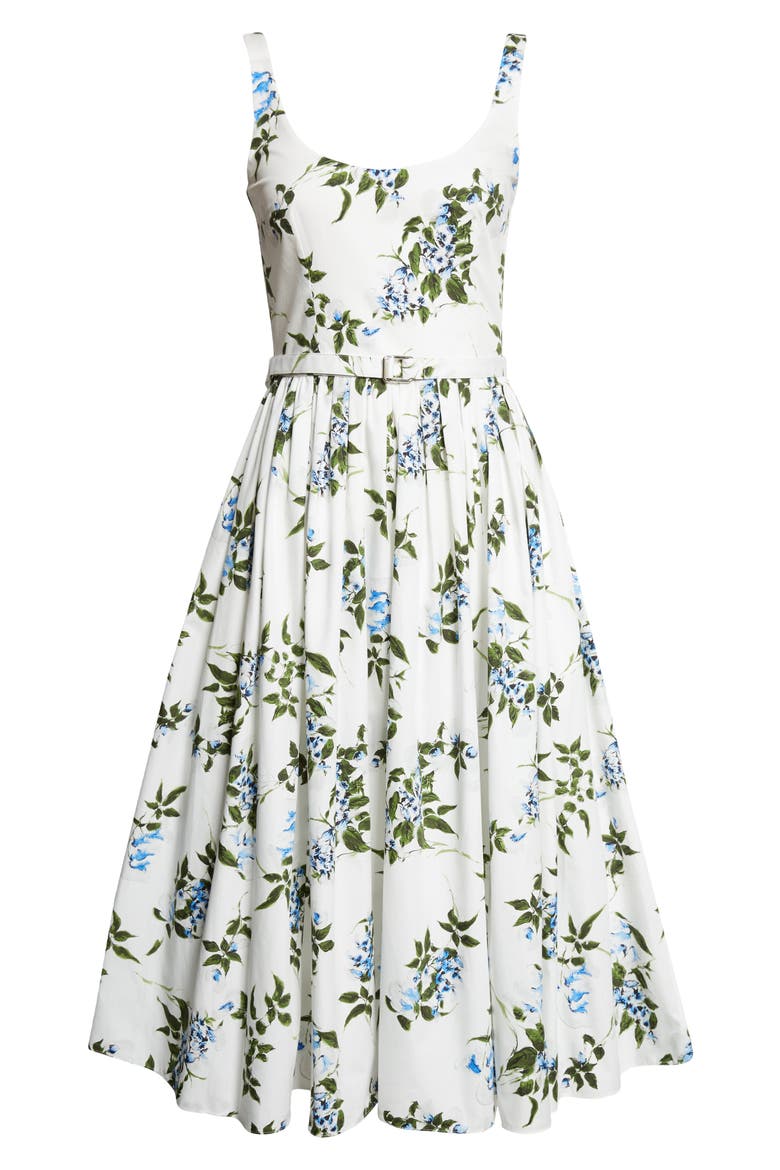 Eglantine Belted Midi Dress, Alternate, color, WHITE-LILAC LILLIES/ CHERRY