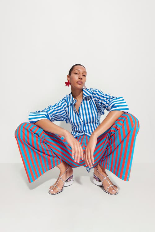 Simonmiller Pia Poplin Pant In Blue/paprika Stripe