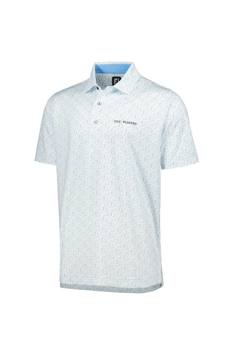 Men's FootJoy White/Light Blue THE PLAYERS Allover Print ProDry Polo, Alternate, color, White