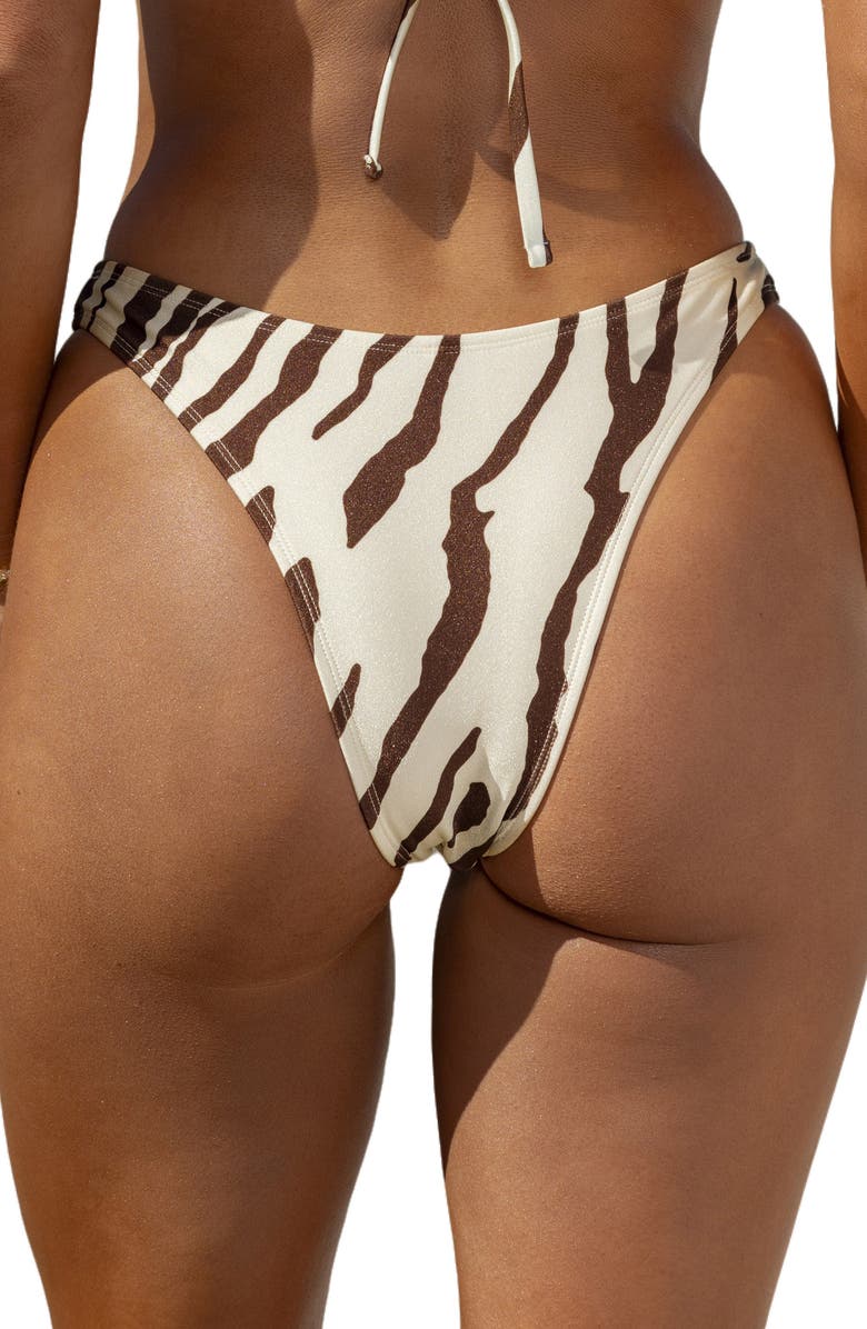 Cupshe High Leg Bikini Bottoms, Alternate, color, Ivory Multi Stripe
