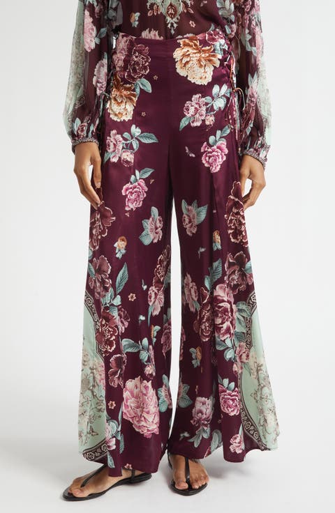 If These Tiles Could Talk Flared Silk Satin Lace-Up Pants