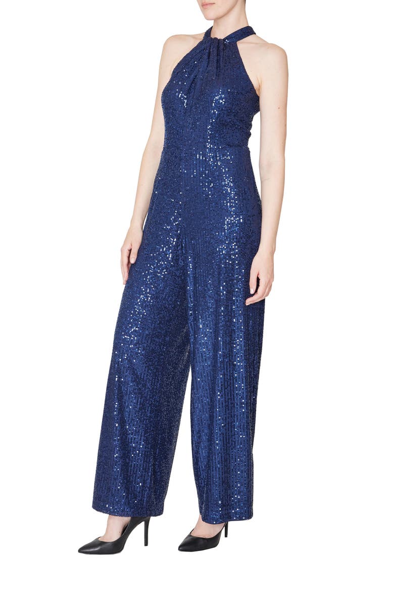 Sleeveless Sequin Jumpsuit, Alternate, color, NAVY