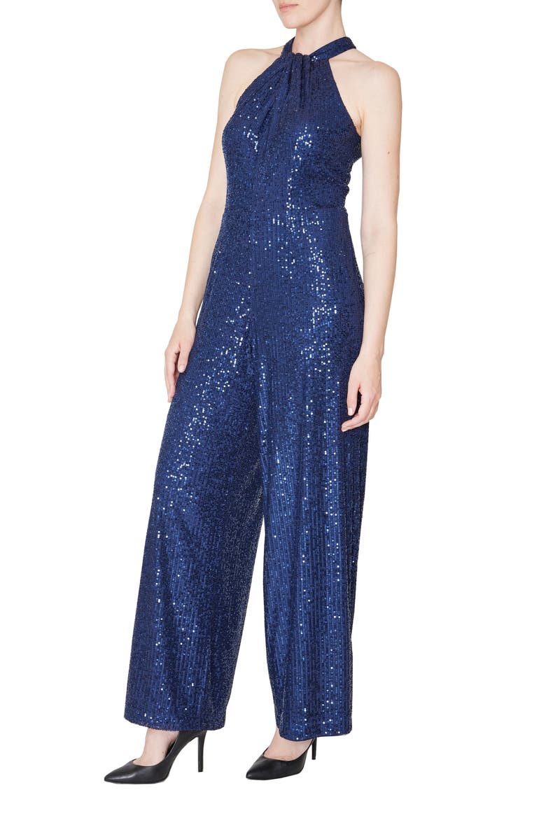 Julia Jordan Sleeveless Sequin Jumpsuit, Alternate, color, Navy