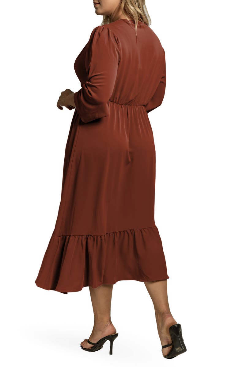 Standards & Practices Kelsie Ruffle Hem Wrap Dress, Alternate, color, Brownie