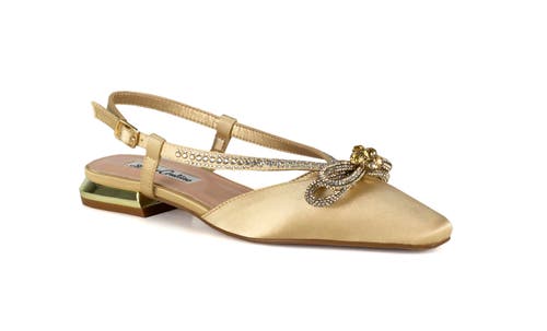Lady Couture Rhinestone Bow Flat Slingback Sandal In Gold