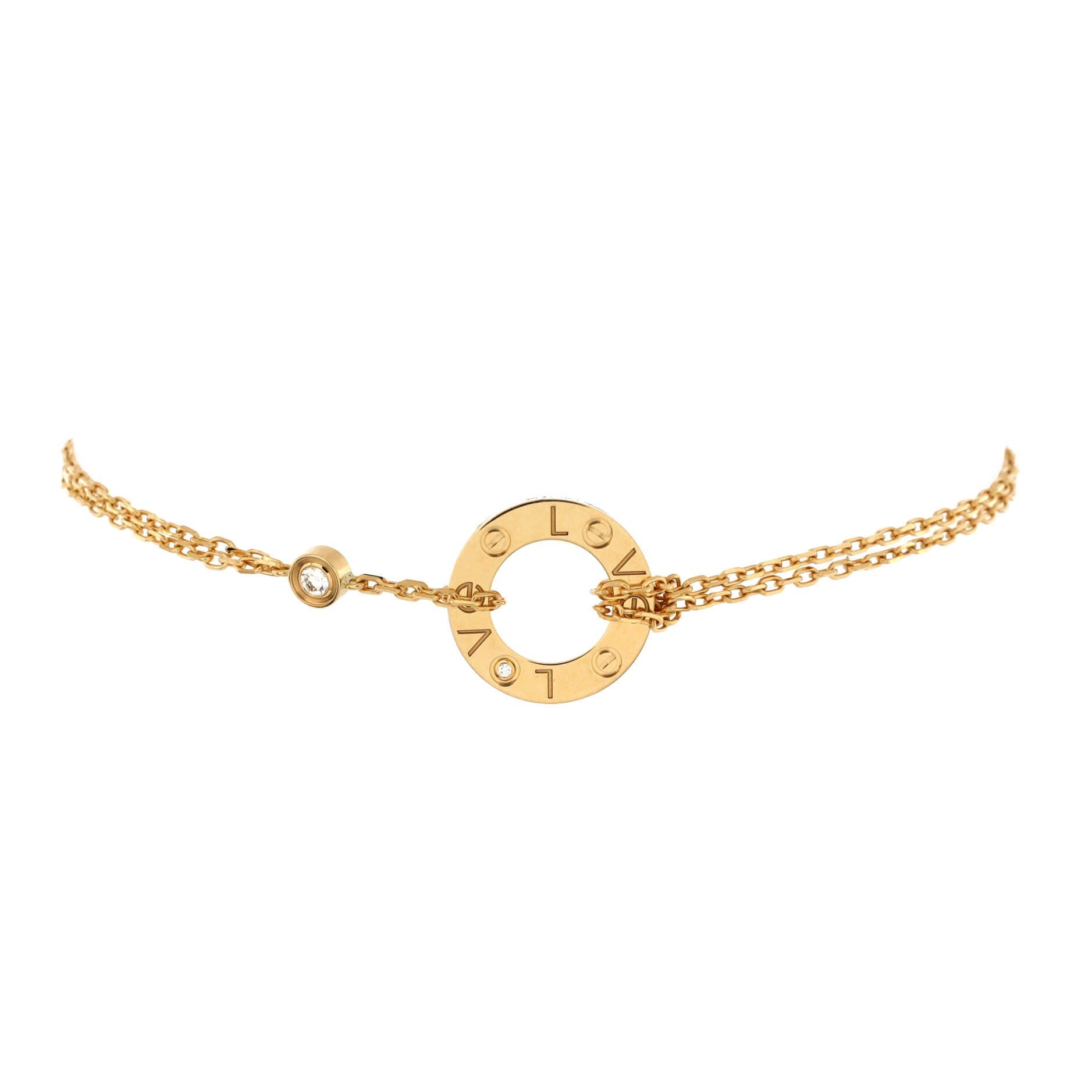 2 Diamonds Love Bracelet 18K Yellow Gold with Diamonds, Main, color, Metallic Gold