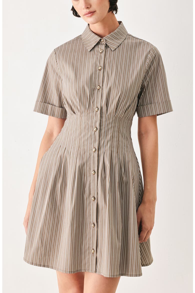 Pleated Mini Shirtdress, Alternate, color, TAUPE MULTI