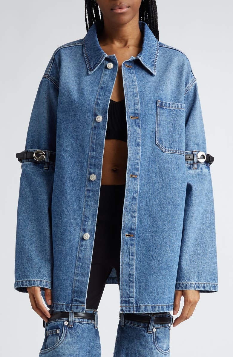 Coperni Belted Elbow Denim Jacket, Main, color, 
