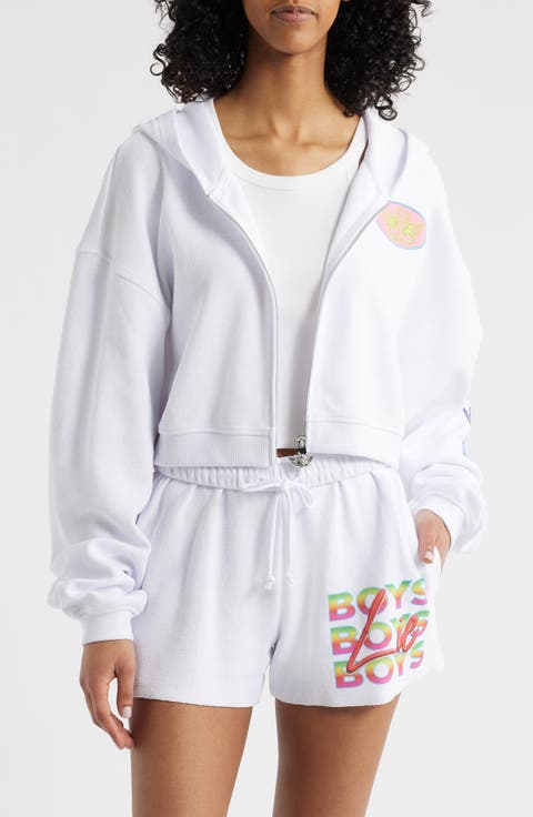 Alex Gotta Jet Crop Cotton Terry Graphic Zip Hoodie