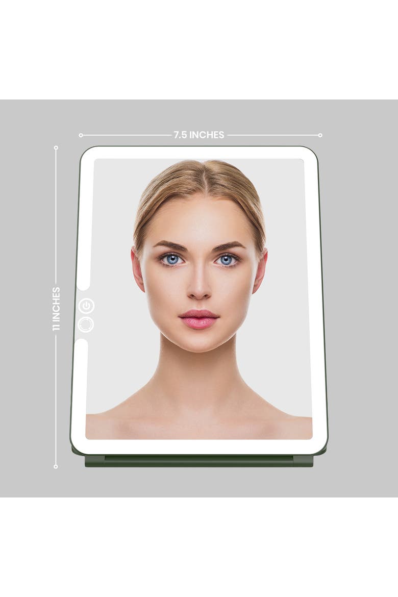 ECLIPSE Travel Mirror | LED Lighted Rechargeable Vanity Makeup Mirror, Alternate, color, Forest Green