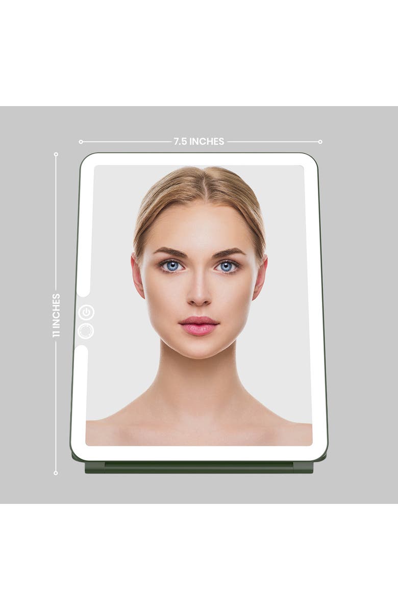LUNA London ECLIPSE Travel Mirror | LED Lighted Rechargeable Vanity Makeup Mirror, Alternate, color, Forest Green