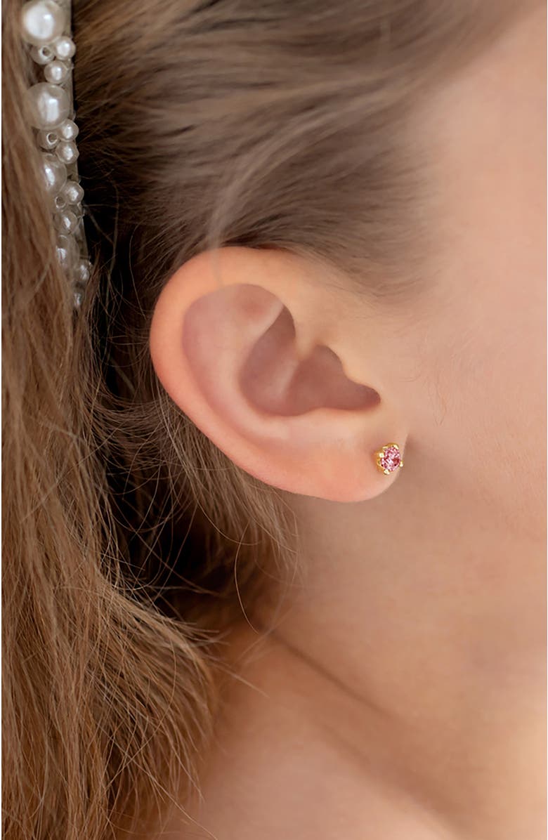 In Season Jewelry 14k 4 Prong Cubic Zirconia Solitaire Earrings, Alternate, color, Pink