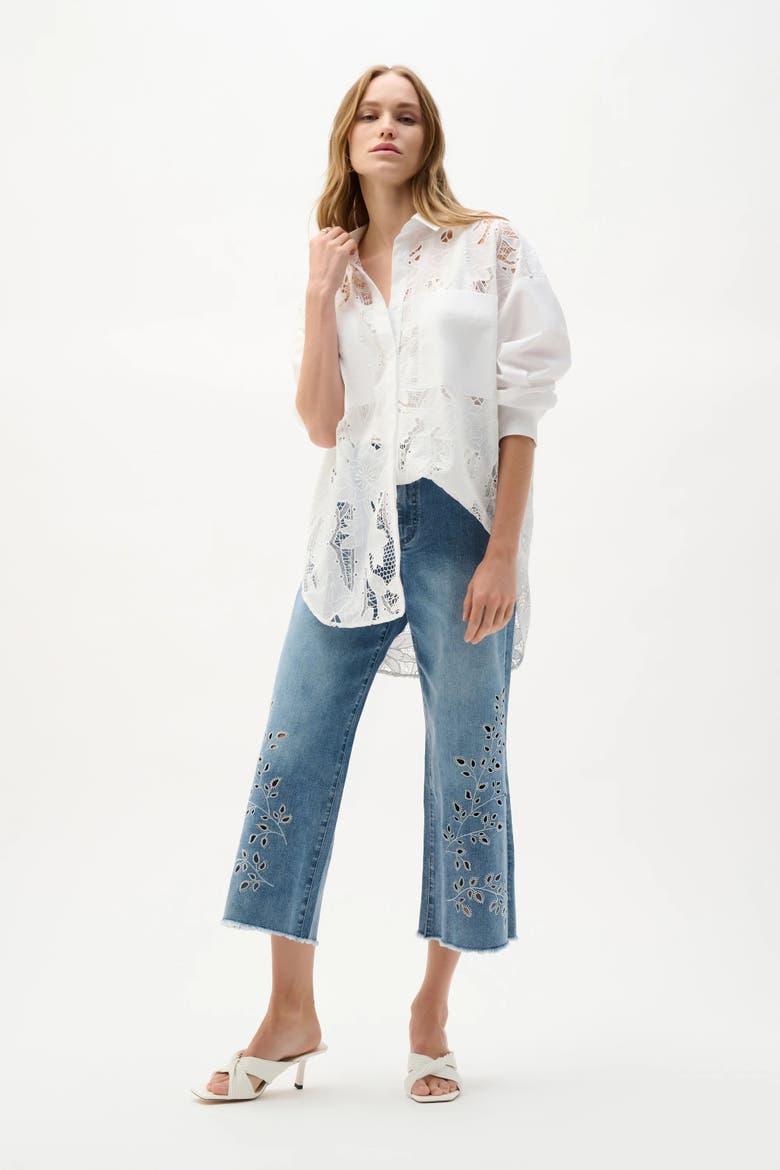 Cotton Lace Boxy Blouse With Embroidery, Alternate, color, white