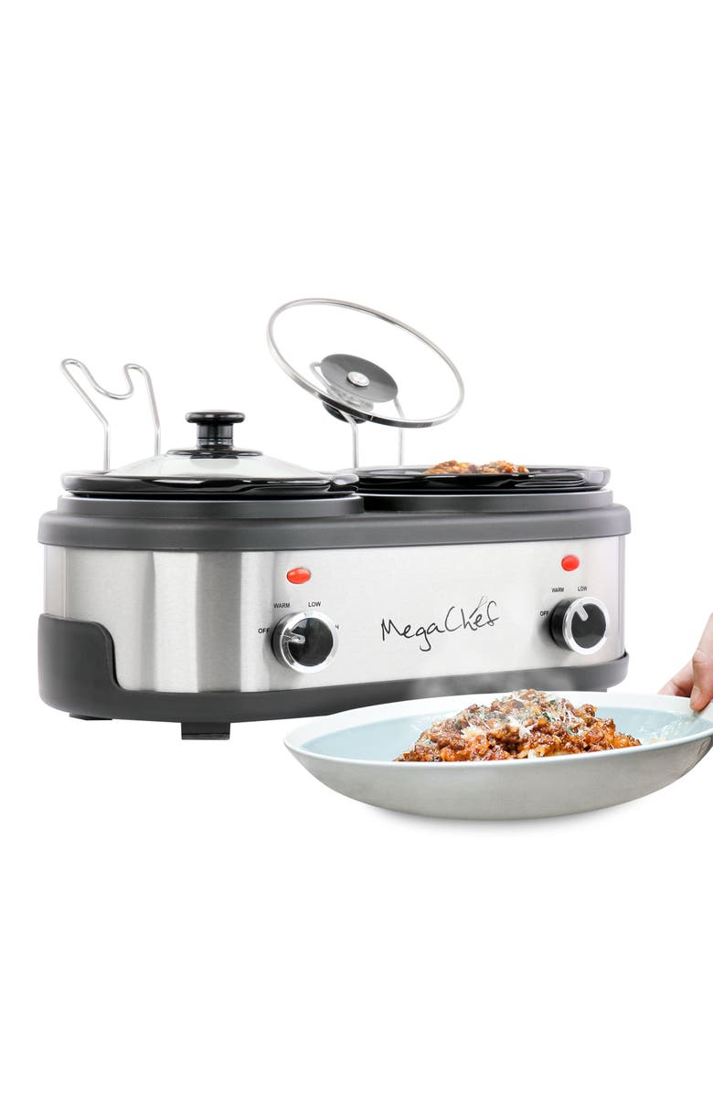 Megachef Dual 1.5 Quart Crock Buffet Slow Cooker, Main, color, Grey