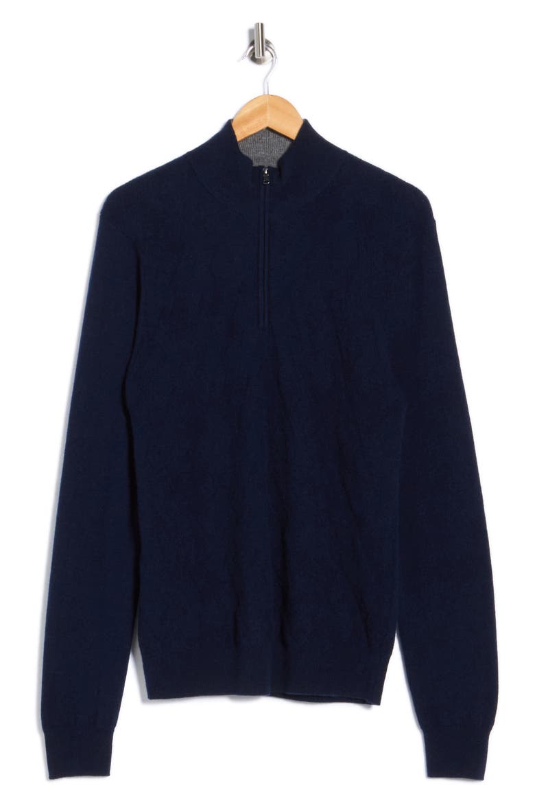 Jacquard Cashmere Quarter Zip Sweater, Alternate, color, NAVY
