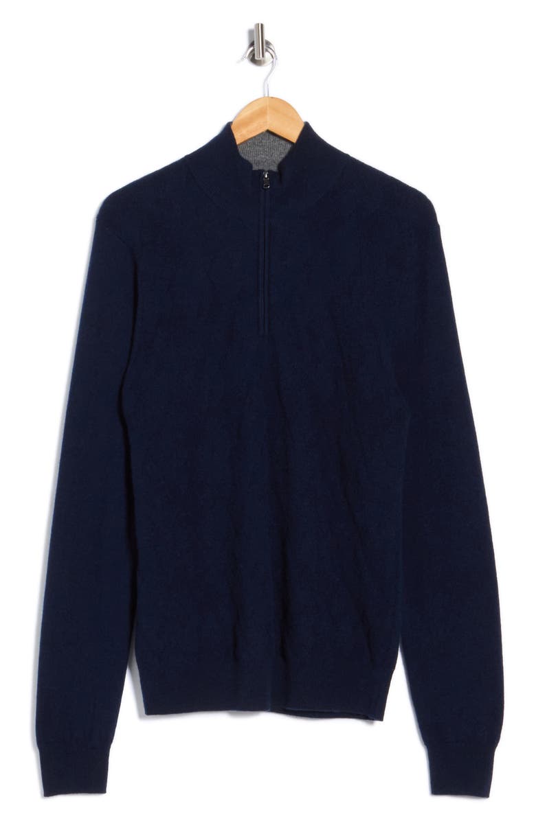 Amicale Jacquard Cashmere Quarter Zip Sweater, Alternate, color, Navy