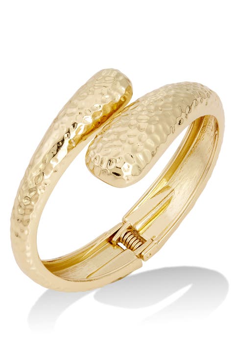 18K Gold Plated Hammered Crossover Bypass Bracelet