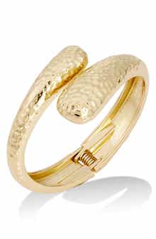 SAVVY CIE JEWELS 18K Gold Plated Hammered Crossover Bypass Bracelet