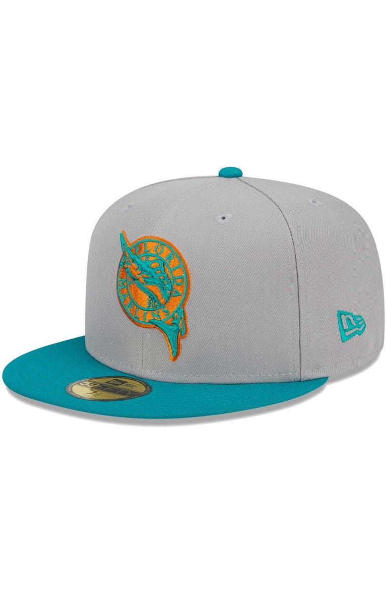 New Era Men's New Era Gray/Teal Florida Marlins Cooperstown Collection 59FIFTY Fitted Hat, Alternate, color, Gray