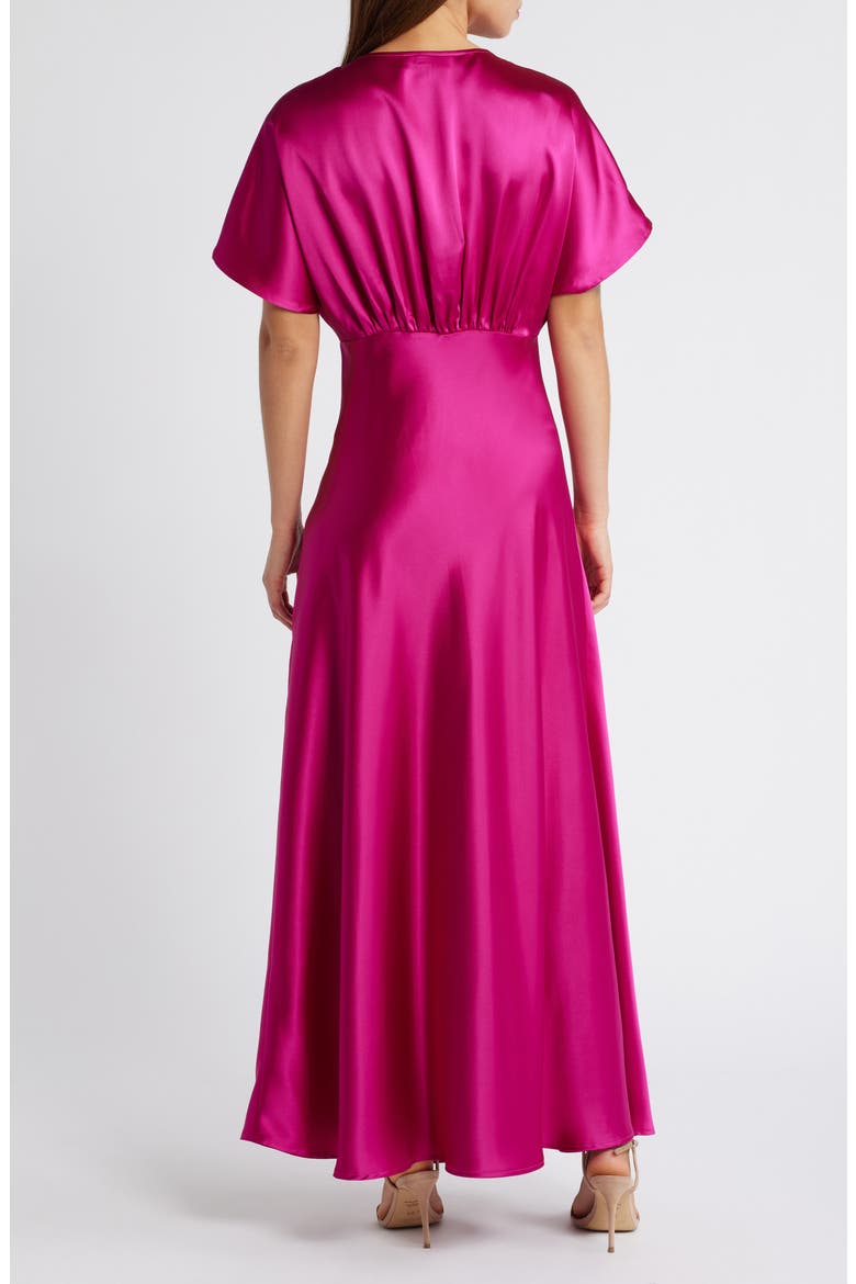 Dolman Sleeve Satin Cocktail Midi Dress, Alternate, color, LUSH MAGENTA