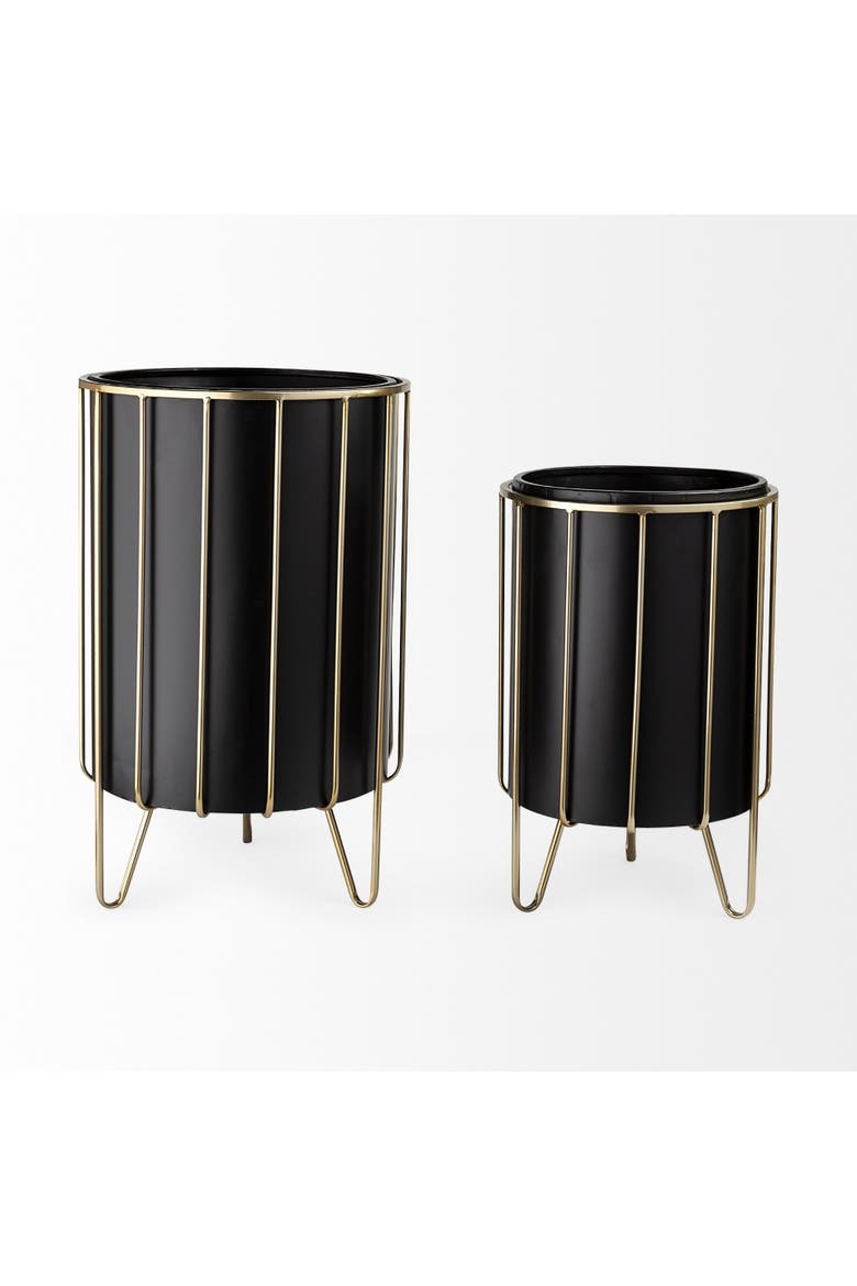 Pianta Set of 2 Metal Frame Plant Stands, Alternate, color, Black
