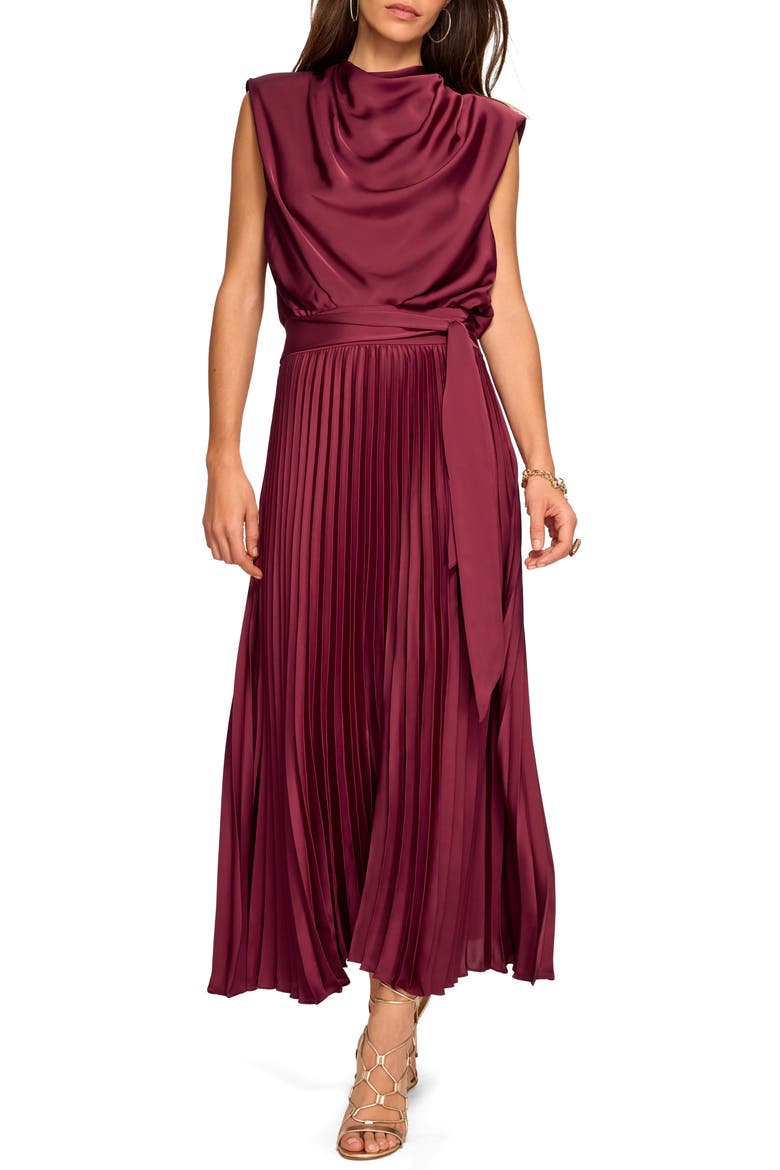 Farah Pleated Midi Dress, Main, color, CRANBERRY