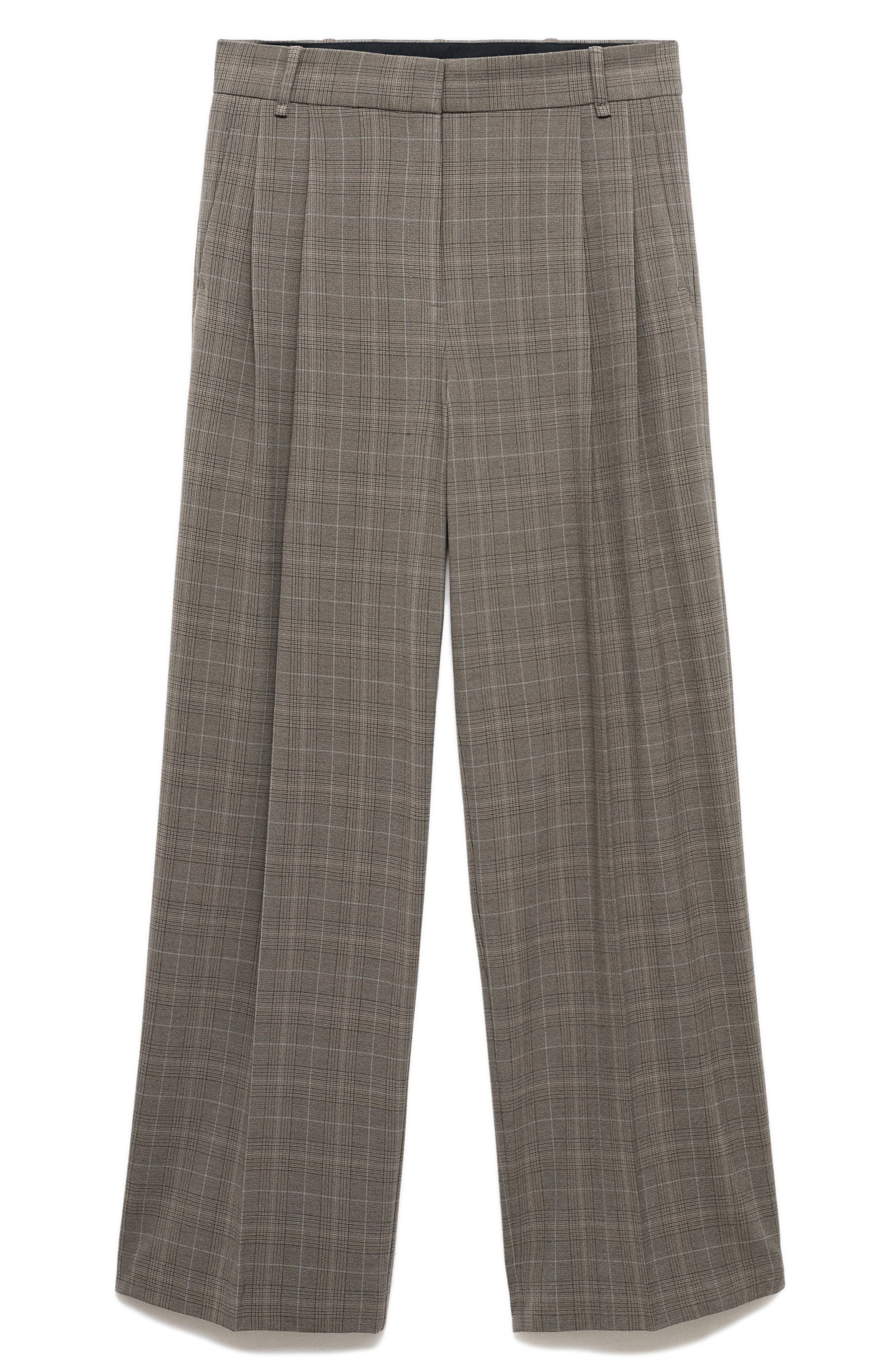 MANGO Check Wide Leg Suit Pants