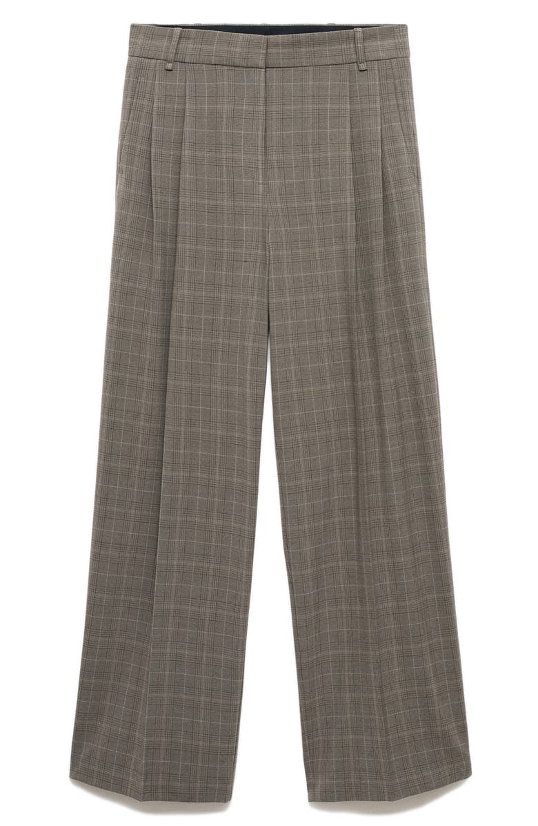 MANGO Check Wide Leg Suit Pants, Main, color, Medium Brown