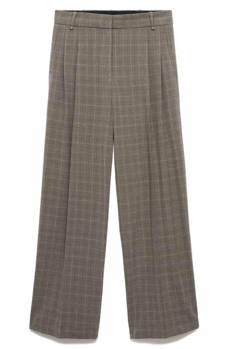 MANGO Check Wide Leg Suit Pants