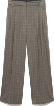 MANGO Check Wide Leg Suit Pants