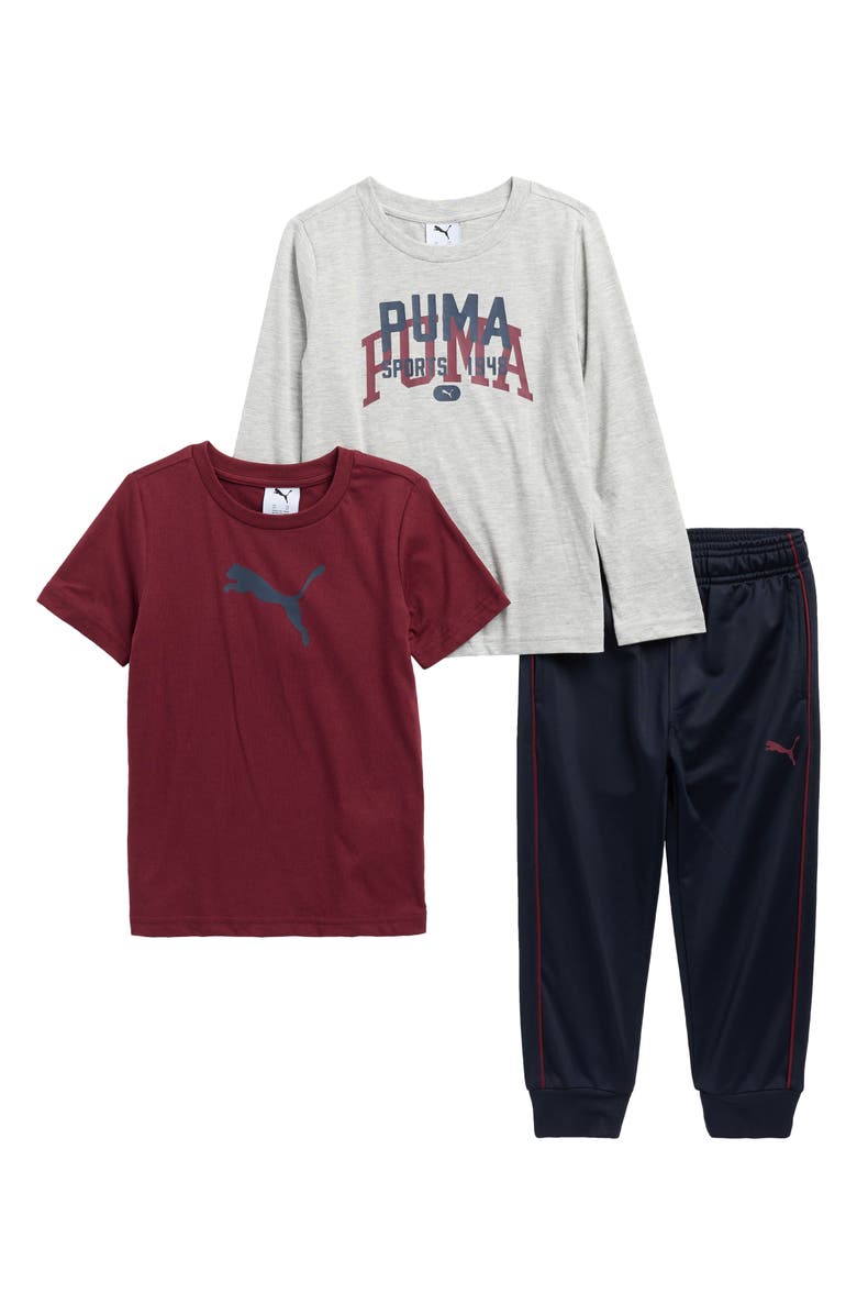 PUMA Kids' 3-Piece T-Shirt & Joggers Set, Main, color, Grey/ Grey