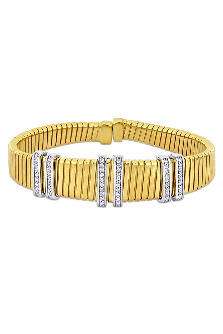 Cubic Zirconia Omega Wide Bangle Bracelet Two-Tone, Main, color, Yellow-Plated