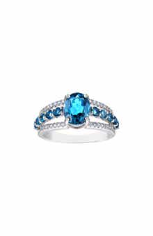 FZN Sterling Silver Diamond & London Blue Topaz Ring