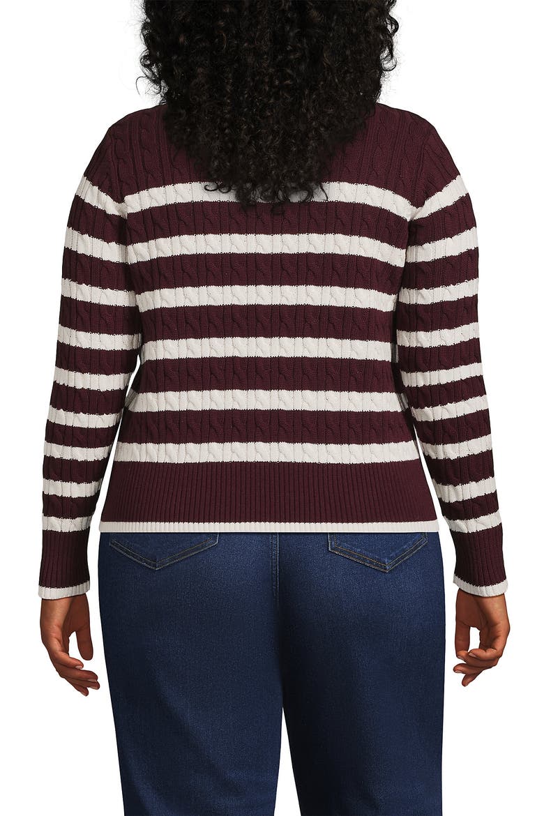 Drifter Modern Cable Crew Sweater, Alternate, color, Burgundy/Ivory Latte Stripe