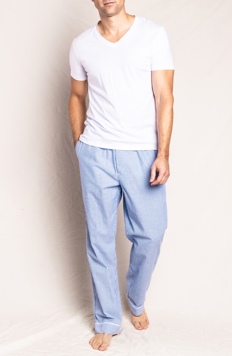 Petite Plume Stripe Seersucker Pajama Pants, Alternate, color, Blue