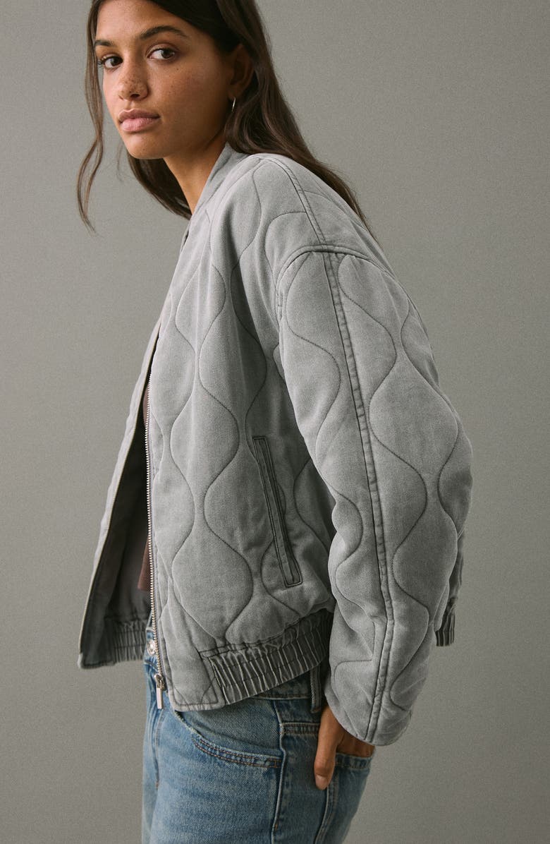 MANGO TEEN Quilted Denim Jacket, Alternate, color, Grey