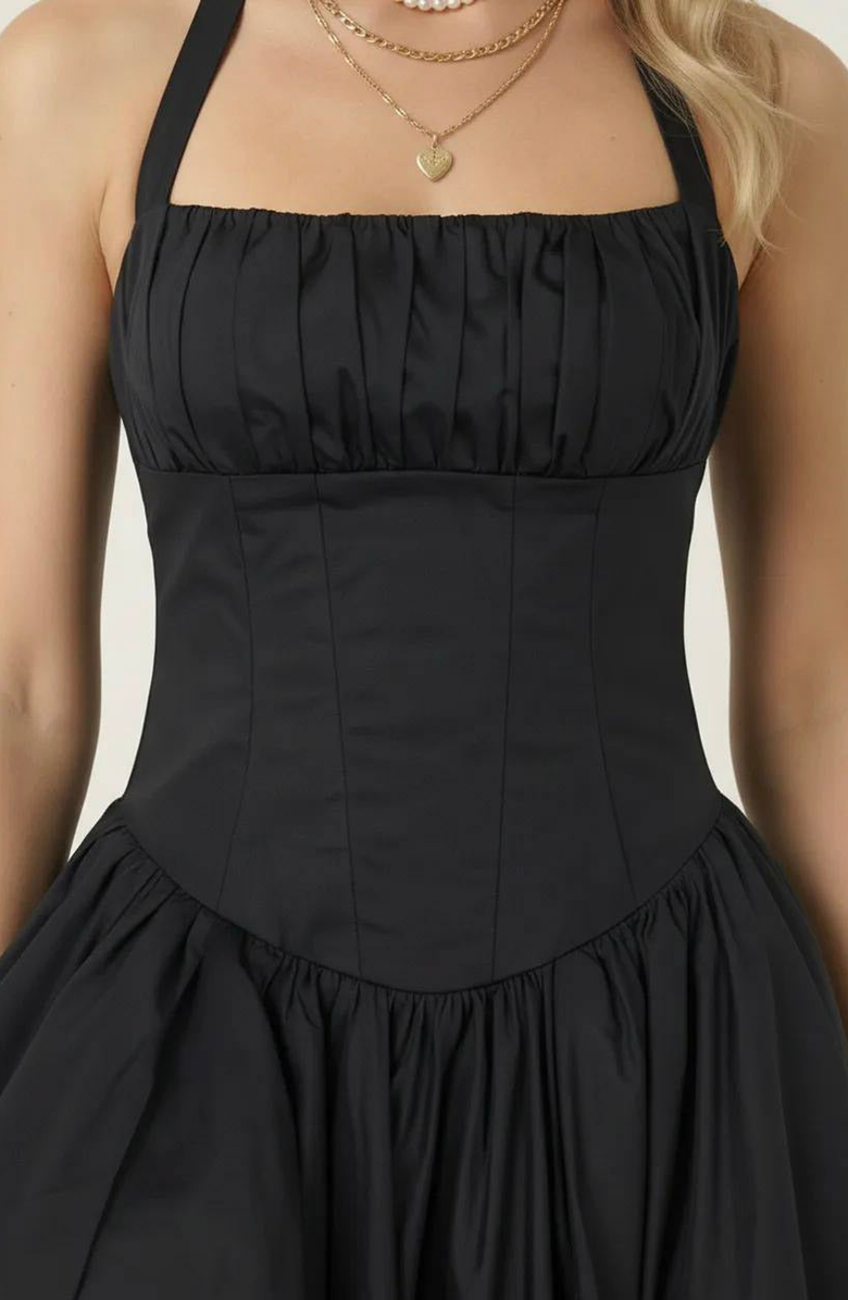 Modenaire Halter Neck Corset Maxi Dress, Alternate, color, Black