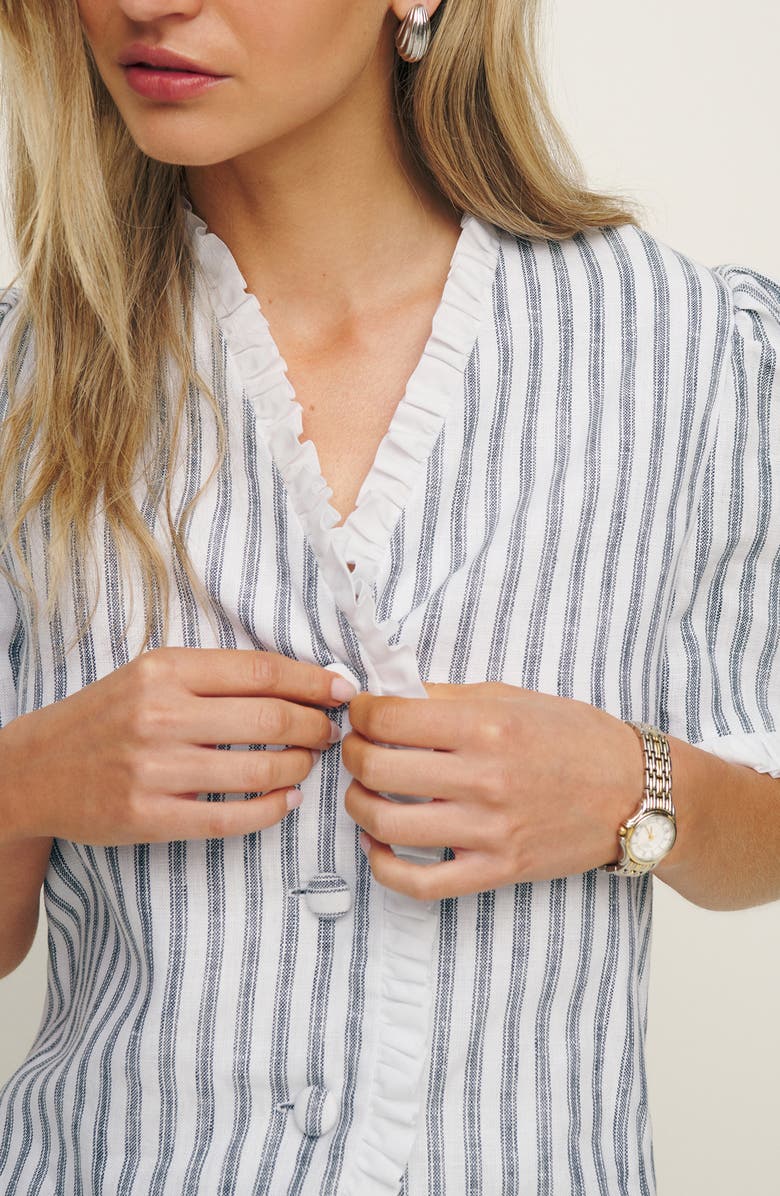 Reformation Bess Button Front Linen Top, Alternate, color,