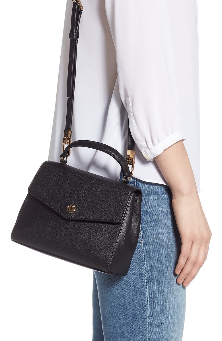 Tory Burch Small Robinson Saffiano Leather Top Handle Satchel, Alternate, color,