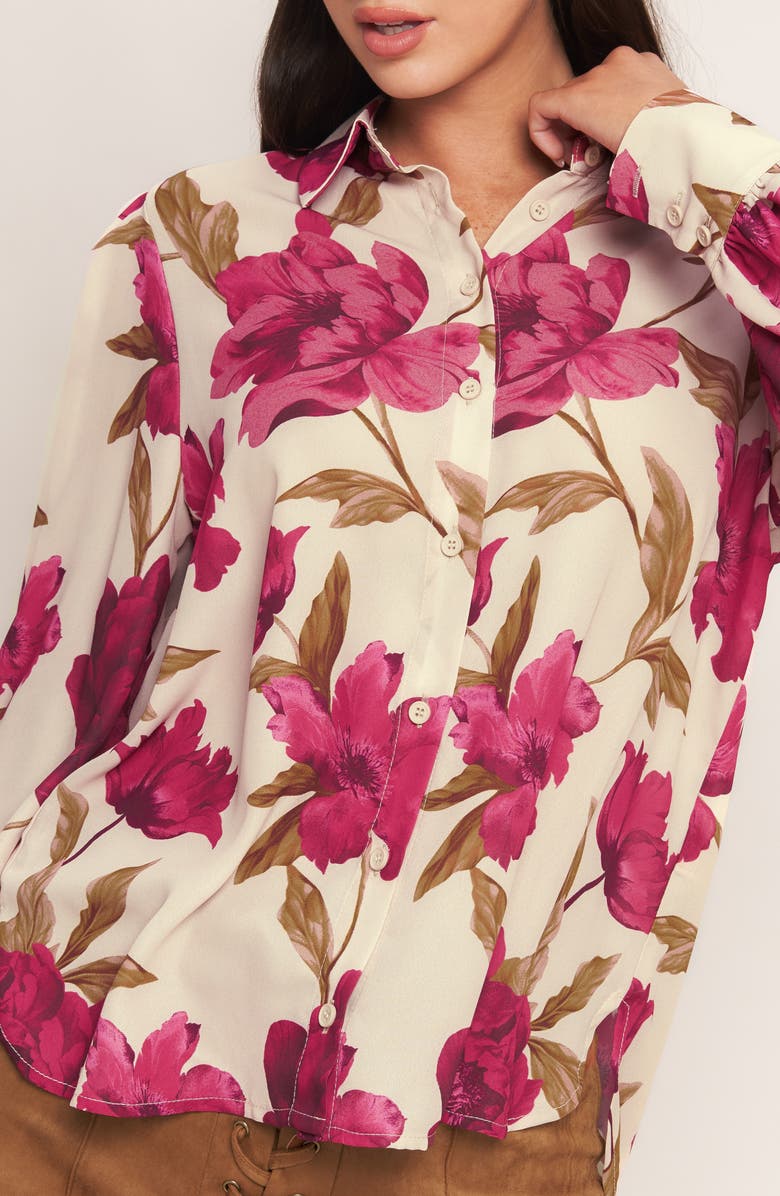 FLYING TOMATO Button Front Long Sleeve Top, Alternate, color, Taupe