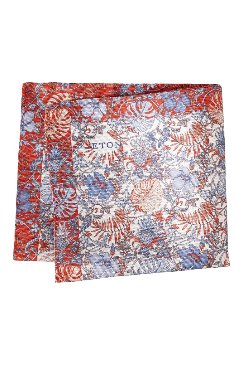Red Tropical Oxford Silk Pocket Square, Main, color, MEDIUM RED