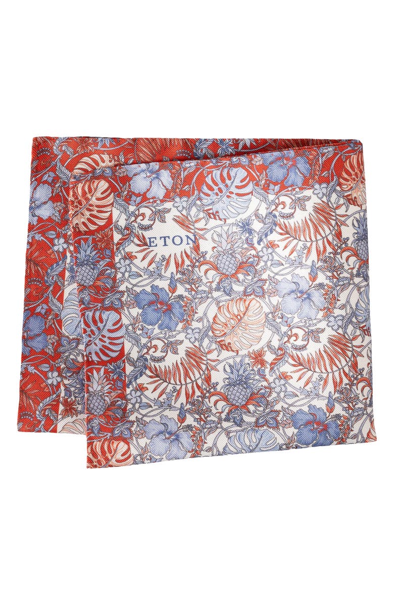 Eton Red Tropical Oxford Silk Pocket Square, Main, color, Medium Red