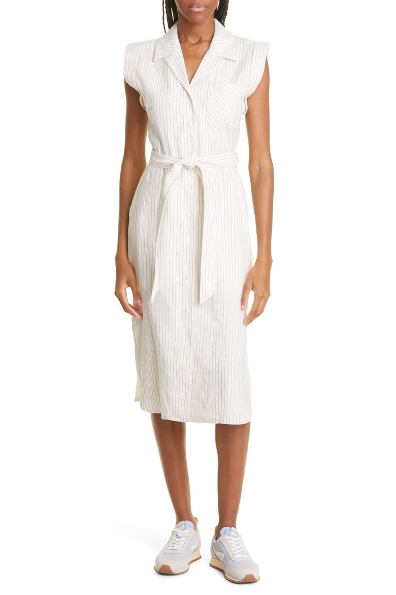 Helena Stripe Linen Blend Shirtdress, Main, color, BLUE STRIPE