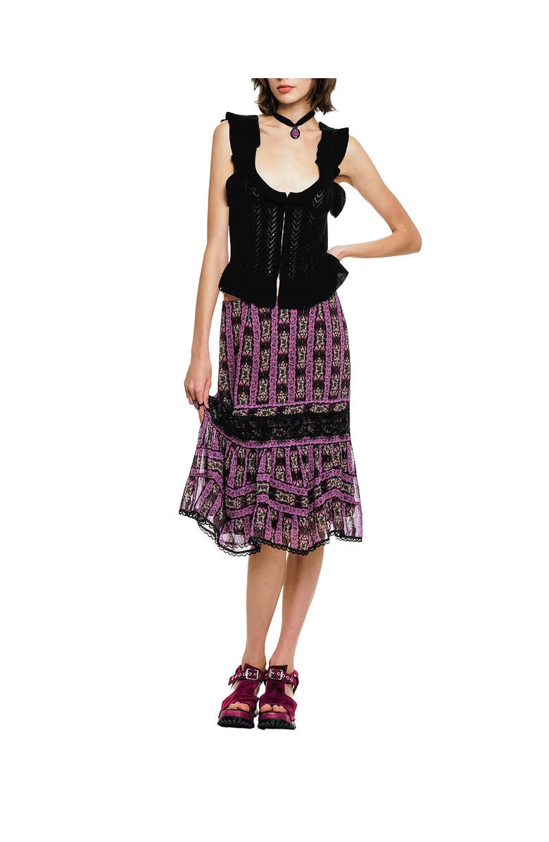 Anna Sui Cameo Stripe Print Midi Skirt, Alternate, color, Orchid