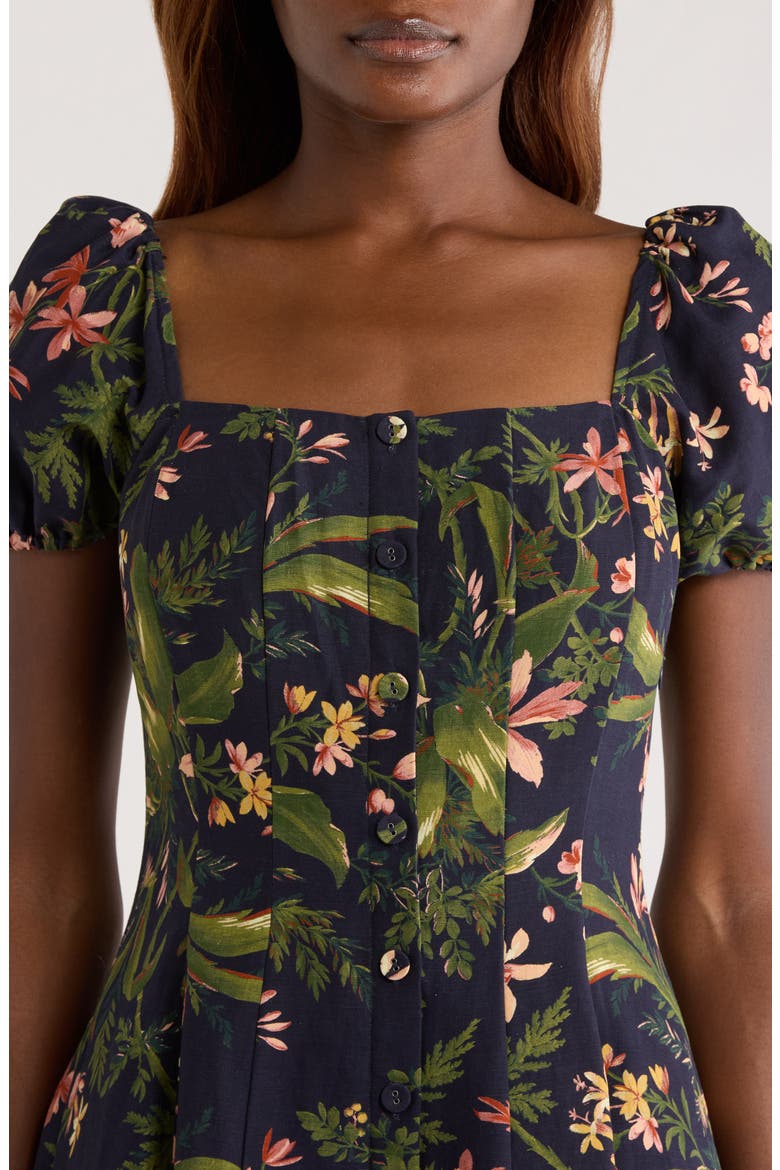 Lindi Floral Silk & Linen Paneled Midi Shirtdress, Alternate, color, DARK NAVY MULTI
