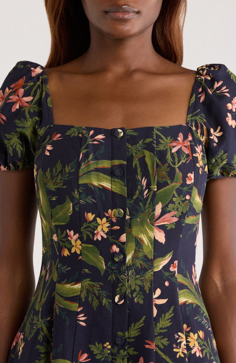 PAIGE Lindi Floral Silk & Linen Paneled Midi Shirtdress, Alternate, color, Dark Navy Multi