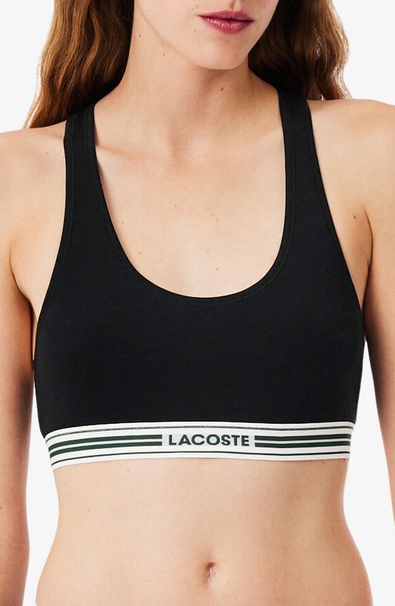 Lacoste Racerback Padded Stretch Cotton Bralette, Main, color, Black