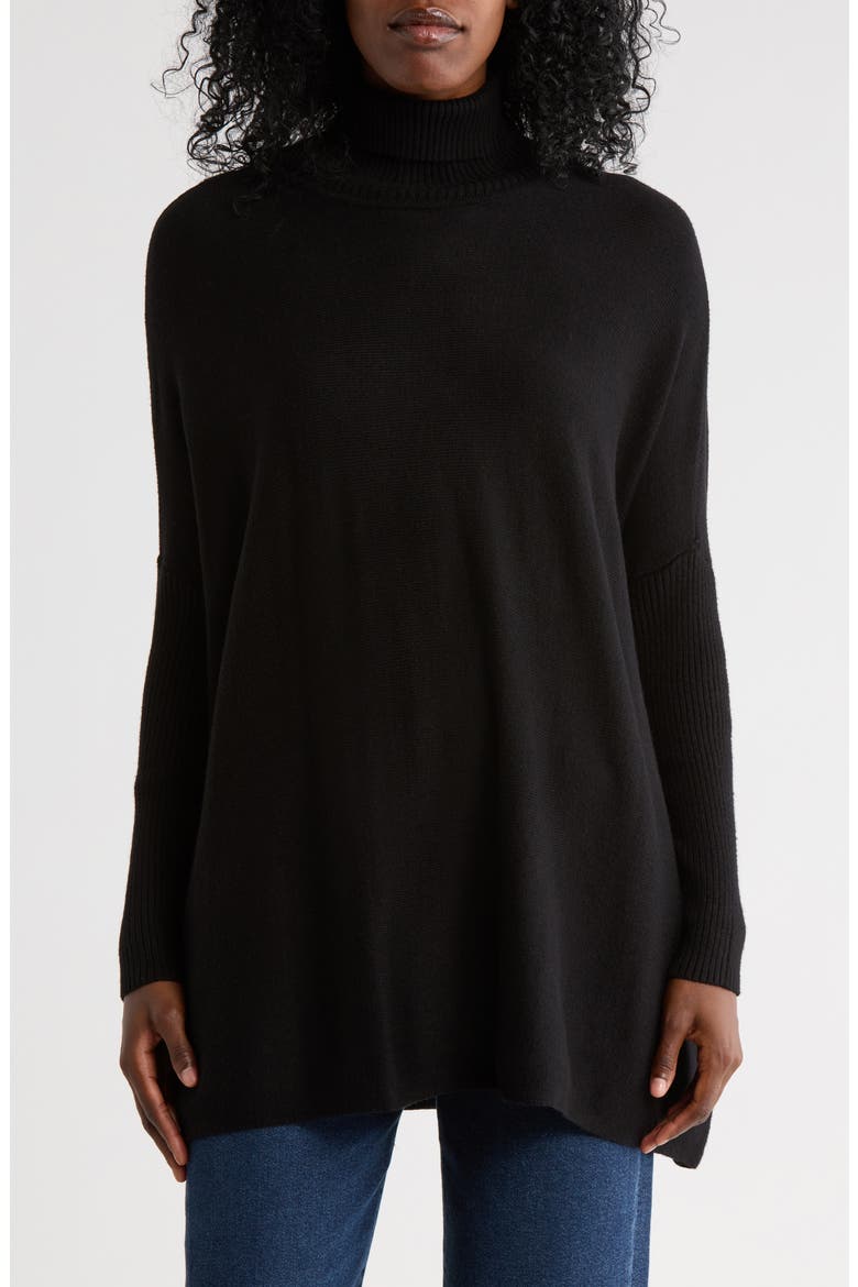 Oversize Boxy Turtleneck Sweater, Main, color, BLACK