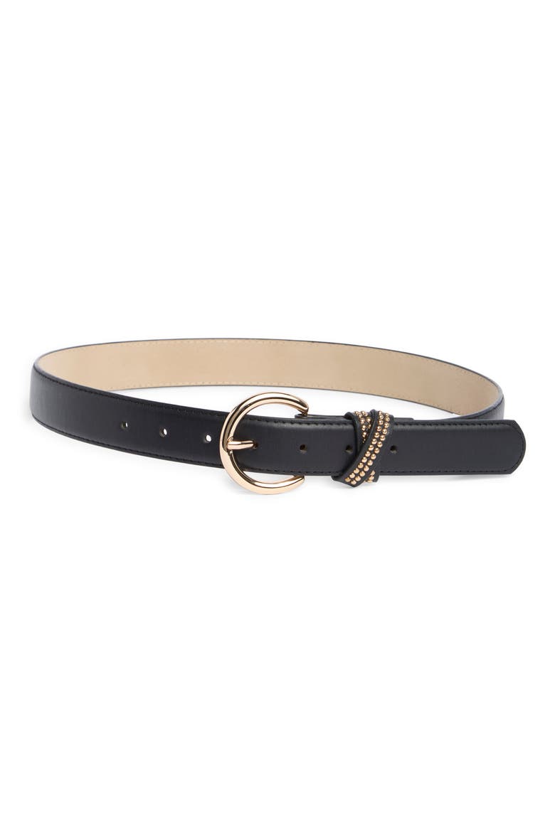 Studio Stud X Keeper Faux Leather Belt, Main, color, BLACK GOLD