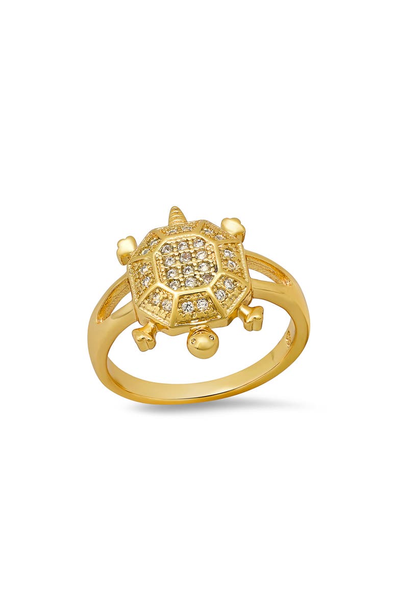 HMY JEWELRY 18K Yellow Gold Plated Pave Crystal Turtle Ring, Main, color, 